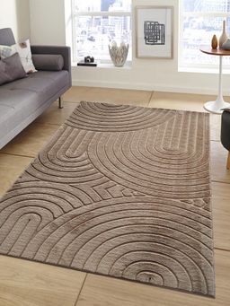 OBSESSIONS - Brown Polyester Machine Made Abstract Carpet