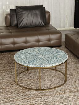 CasaGold - Cleo Vegan Bone Inlay Coffee Table With Stand - Blue