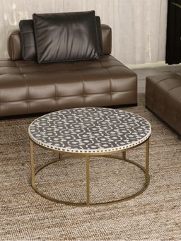CasaGold - Floral Vegan Bone Inlay Coffee Table With Stand - Black