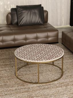 CasaGold - Floral Vegan Bone Inlay Coffee Table With Stand - Brown