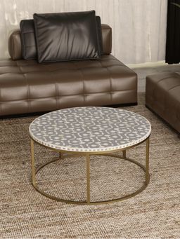 CasaGold - Floral Vegan Bone Inlay Coffee Table With Stand - Grey