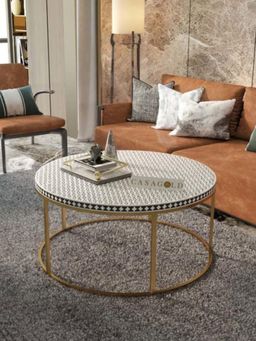 CasaGold - Geometric Floral Vegan Bone Inlay Coffee Table With Stand