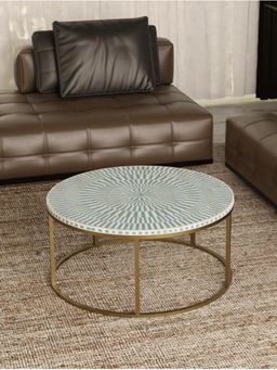 CasaGold - Sunstrike Vegan Bone Inlay Coffee Table With Stand - Blue