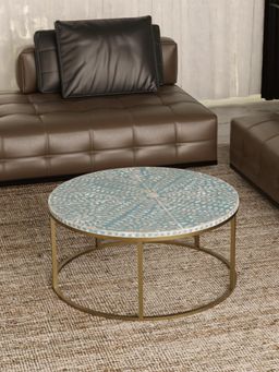 CasaGold - Cleo Vegan Shell Inlay Coffee Table With Stand - Blue