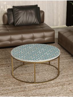 CasaGold - Floral Vegan Shell Inlay Coffee Table With Stand - Blue