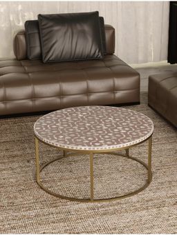 CasaGold - Floral Vegan Shell Inlay Coffee Table With Stand - Brown