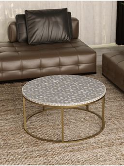 CasaGold - Floral Vegan Shell Inlay Coffee Table With Stand - Grey