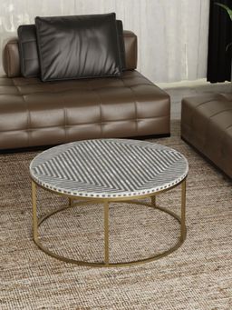 CasaGold - Harmony Vegan Shell Inlay Coffee Table With Stand - Black