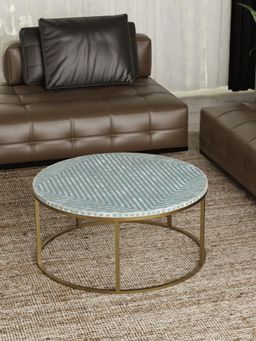 CasaGold - Harmony Vegan Shell Inlay Coffee Table With Stand - Blue