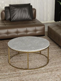 CasaGold - Harmony Vegan Shell Inlay Coffee Table With Stand - Grey