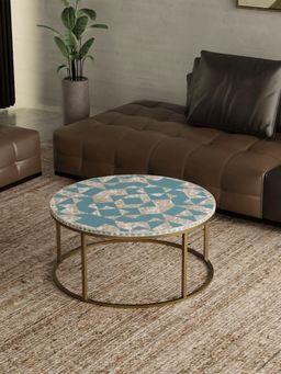 CasaGold - Kingsley Vegan Shell Inlay Coffee Table With Stand - Blue