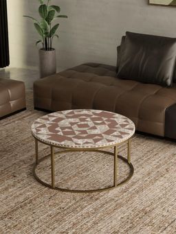 CasaGold - Kingsley Vegan Shell Inlay Coffee Table With Stand - Brown
