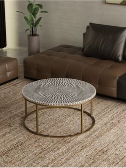 CasaGold - Sunstrike Vegan Shell Inlay Coffee Table With Stand - Black