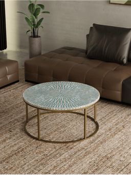 CasaGold - Sunstrike Vegan Shell Inlay Coffee Table With Stand - Blue