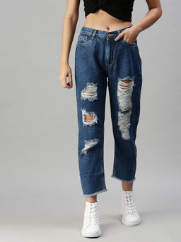 SHOWOFFFF - Women's Casual Mom Fit High-rise Blue Jeans