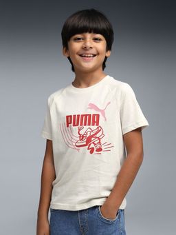 Puma - White Little Runners Kids Cotton Graphic T-Shirt
