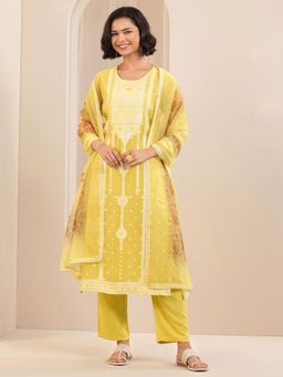 Libas - Yellow Woven Design Straight Kurta with Pant & Dupatta (Set of 3)