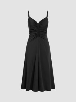Cider - Satin Sweetheart Solid Ruched Knee Dress