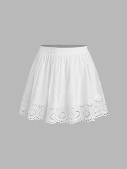 Cider - Floral Embroidery Mid Waist Solid Mini Skirt