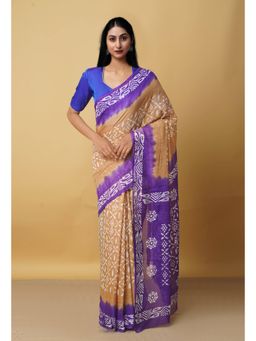 Unnati Silks - Brown Pure Batik Kota Cotton Saree with Unstitched Blouse