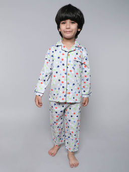 Little Clothings - Boys Printed Full Sleeve Shirt Paired with Matching Pyjama - Grey (Set of 2)