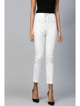 ADA - Hand Embroidered White Cotton Palazzo- A711113 (XS) (A711113)