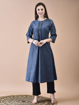Shree - Women Liva Blue Solid Dress