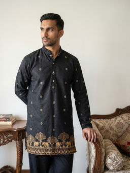 Jompers - Premium Black Printed and Thread Work Kurta