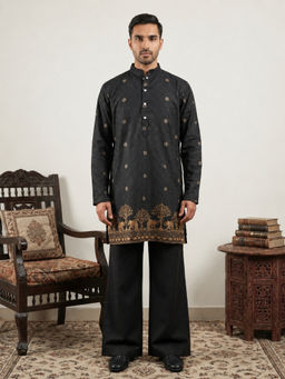 Jompers - Black Premium Embroidered Kurta with Pyjama