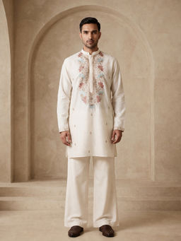 Jompers - White Cotton Blend Embroidered Kurta with Pyjama