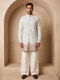 Jompers - White Premium Embroidered Kurta with Pyjama
