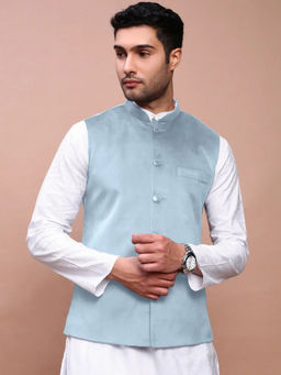 SHOWOFFFF - Men's Blue Solid Nehru Jacket