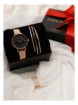 Joker and Witch - Joker & Witch Adore Black Love Triangle Watch & Bracelet With Ring For Women (Pack of 3) (JWLT6)