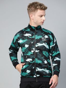 Alcis - Men Black Blue Abstract Print Bomber Jacket