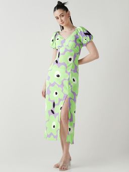 Bewakoof - Women's Green & Purple All Over Printed Dress