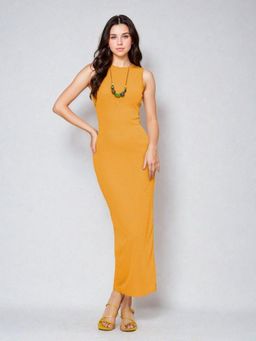 KOTTY - Women Mustard Solid Sleeveless Maxi Dress