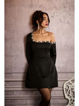 Lea Clothing - Amara Black Rhinestone Embellished A-Line Mini Dress