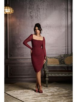 Lea Clothing - Venus Burgundy Side Slit Ruched Dress