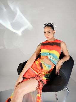 Uptownie - Multi-Color Knotted Cutout Ruched Maxi Dress