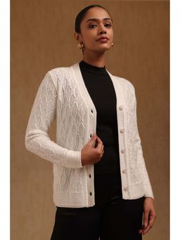 Soch - Women White Textured Acrylic Knitted Cardigan