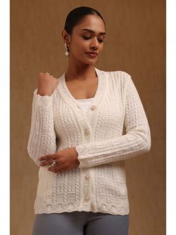 Soch - Women White Textured Acrylic Knitted Cardigan