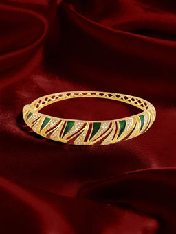 Zaveri Pearls - Red Green Enamel Dazzling Cubic Zirconia Brass Kada Bracelet-Zpfk22095