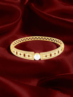 Zaveri Pearls - Red And Off White Enamel Cubic Zirconia Brass Kada Bracelet-Zpfk22096