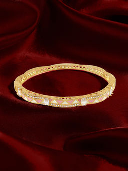 Zaveri Pearls - Pink And Off White Enamel Cubic Zirconia Brass Kada Bracelet-Zpfk22097