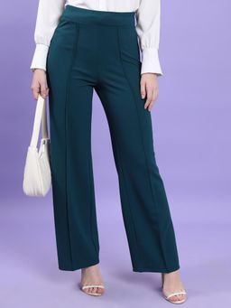 TOKYO TALKIES - Women Teal Hight Waist Relaxed Flared Pant