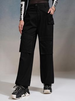 TOKYO TALKIES - Women Black High Waist Cargo Trouser