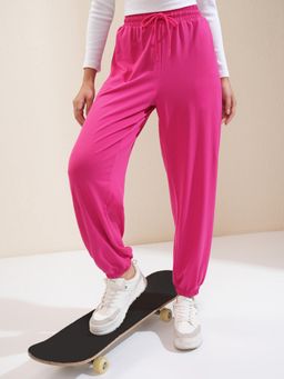 TOKYO TALKIES - Women Pink Solid Elasticated Waist Knitted Jogger