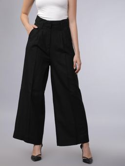 TOKYO TALKIES - Women Black Regular Fit Solid Parallel Trousers