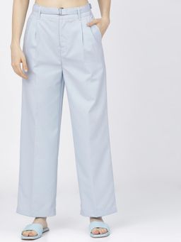 TOKYO TALKIES - Women Blue Wide Trouser with Belt (Set of 2)