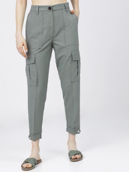 TOKYO TALKIES - Women Mint Green Regular Fit Cargos Trousers